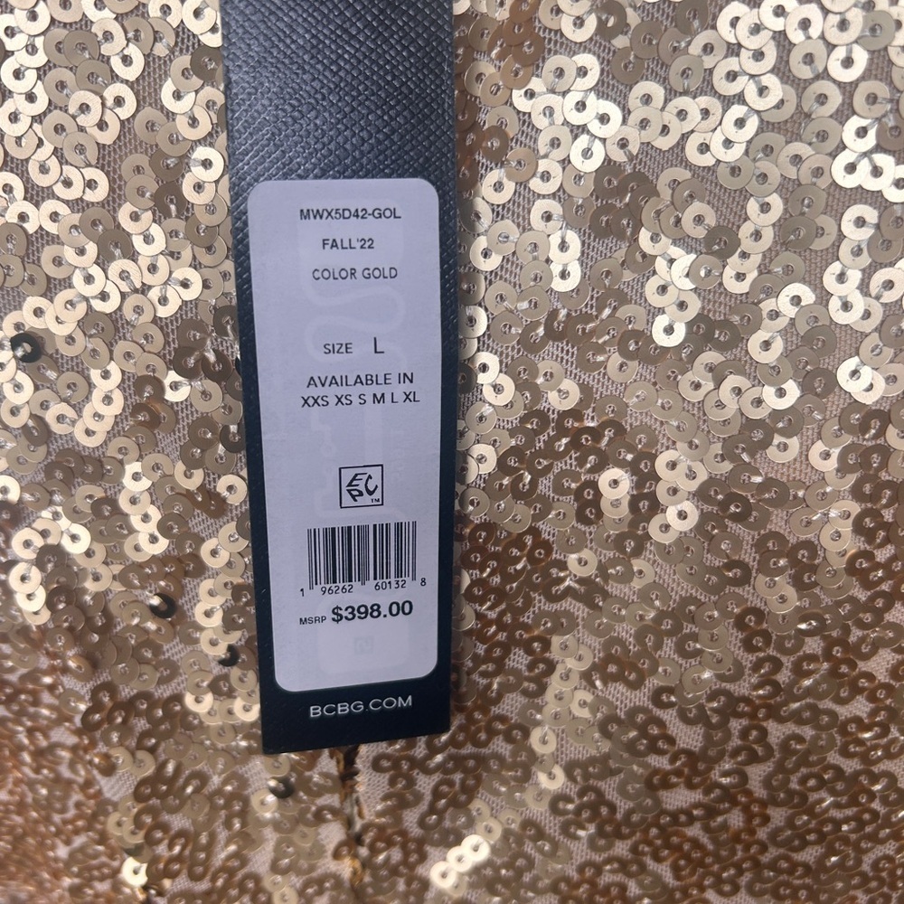 BCBGMAXAZRIA Women's Fit and Flare Floor Length Sequin Evening Gown Gold Sz.L - Picture 16 of 16
